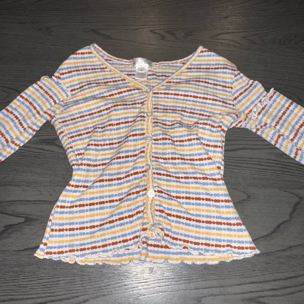 White Fox Boutique Orange and Blue Button Down Shirt